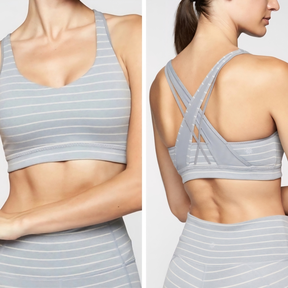 Athleta Trancendence Gray White Striped Sports Bra Sz M